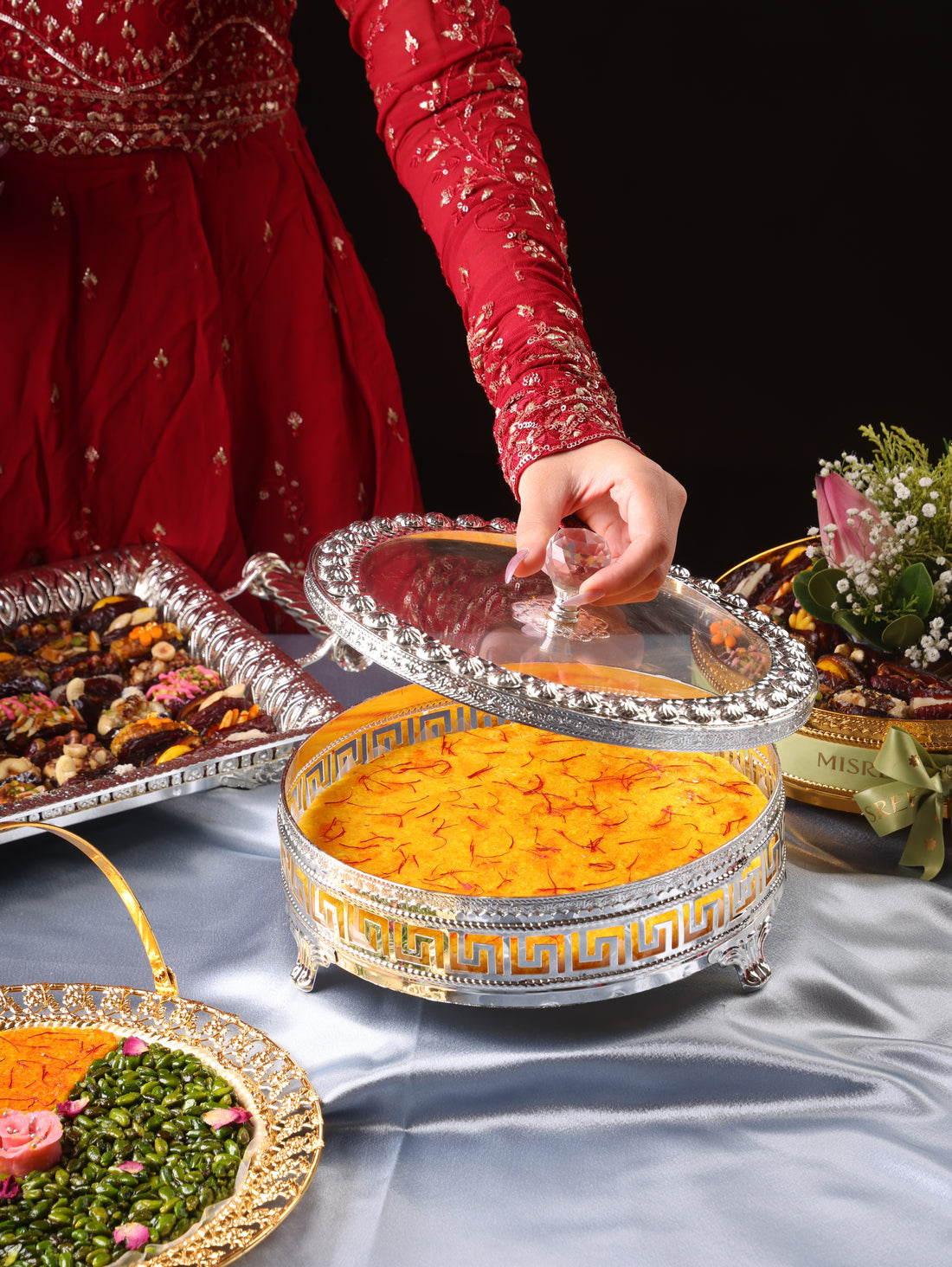 Silver Chrome Badam Kesar Cake Tray
