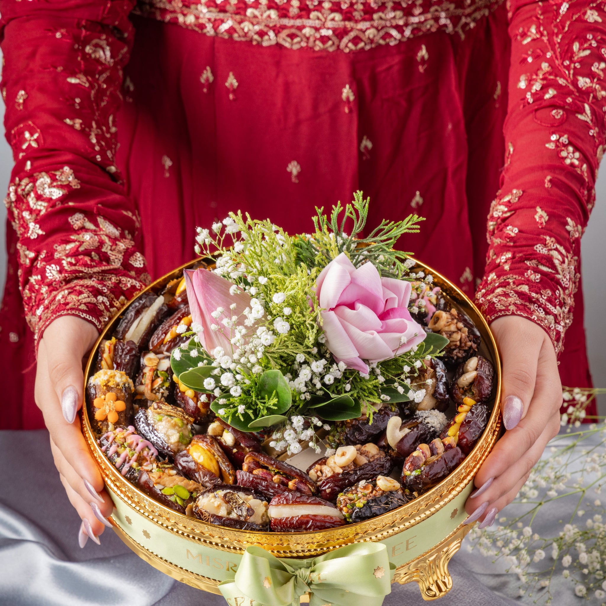 Golden Floral Dates Tray
