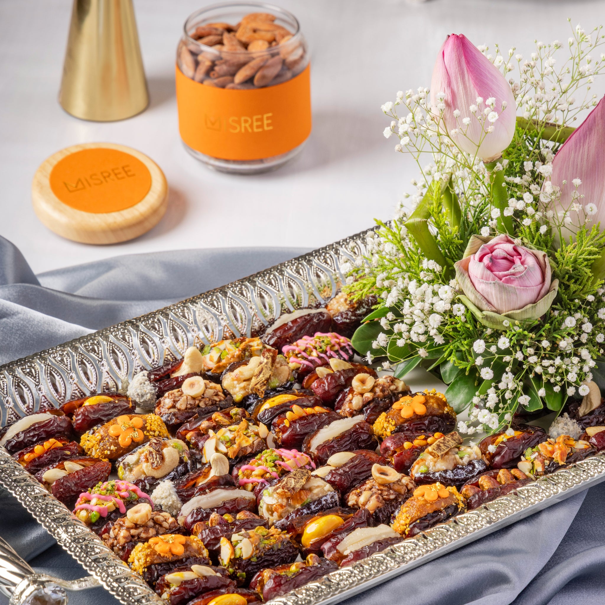 Silver Floral Dates Tray