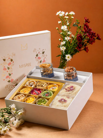 Cream Floral Ghewar Hamper