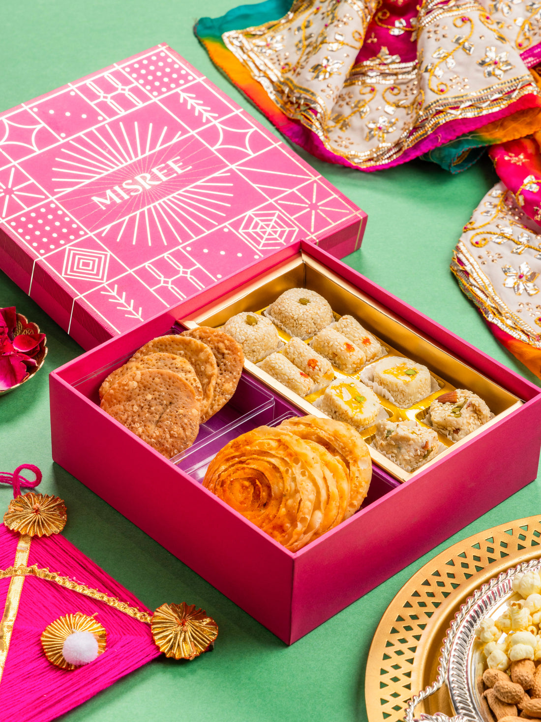 Pink Hamper with Til Cakes & Mathis (Assorted Lohri Special Sweets)