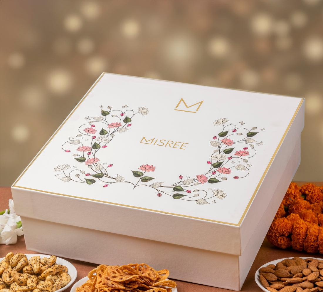 White Floral Hamper (Assorted Lohri Special Sweets)